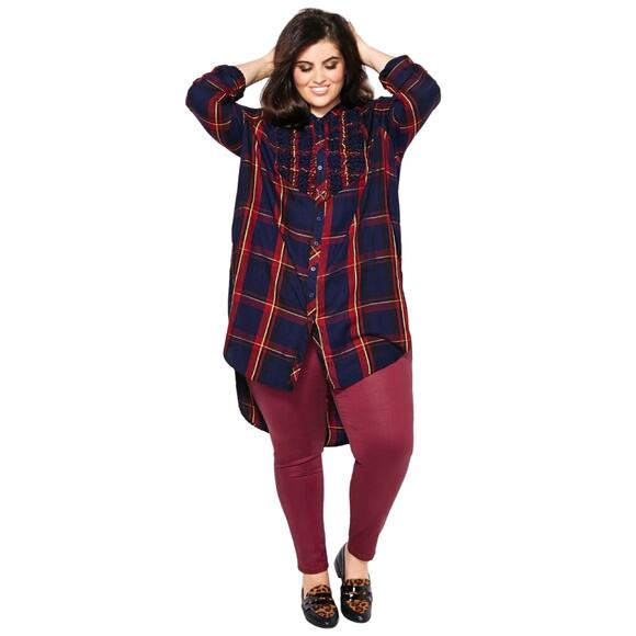 Melissa McCarthy- Plaid Tunic Dress Ruffle Flannel - 1X - Picture 1 of 10